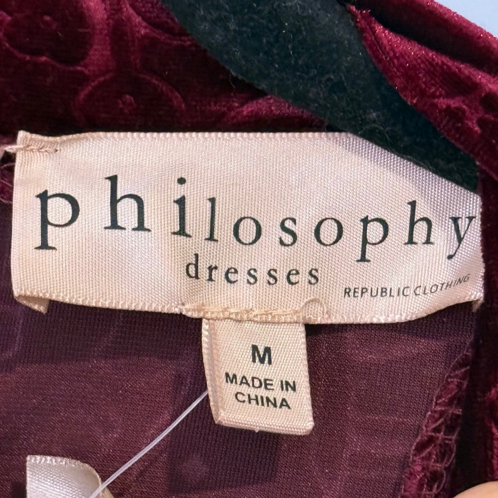 NWT Philosophy Burgundy Paisley Velvet Mock Neck Mini Dress M - Picture 7 of 8